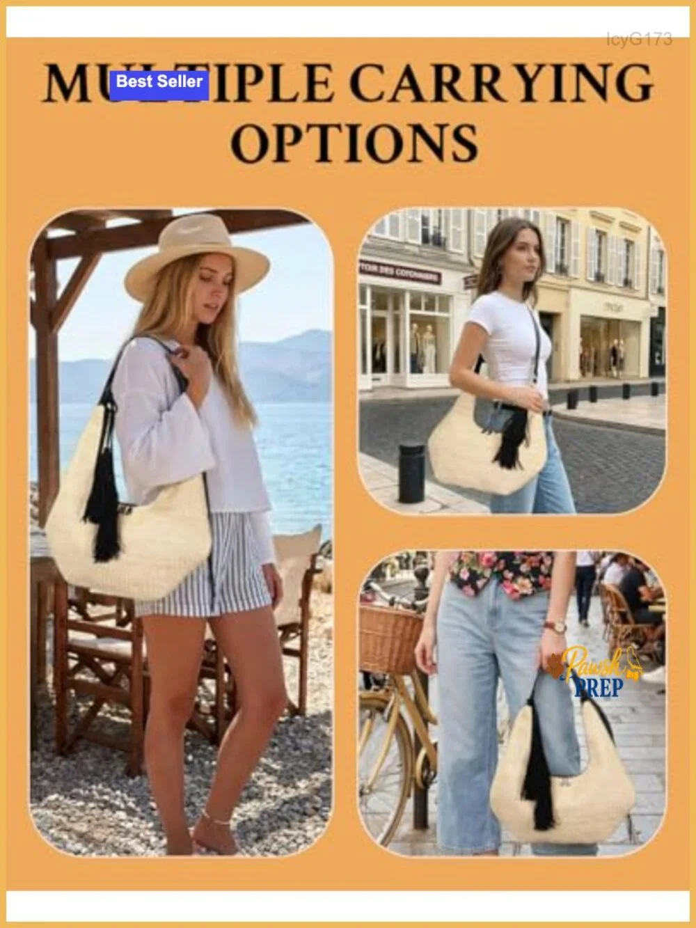 Herald Tassel Straw Crescent Hobo Handbag Shoulder Bag Tote Women Boho Summer